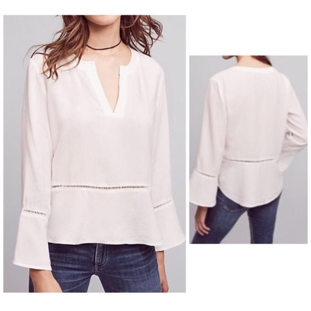 Cloth & Stone Gray Peplum Ladder Lace Blouse Small